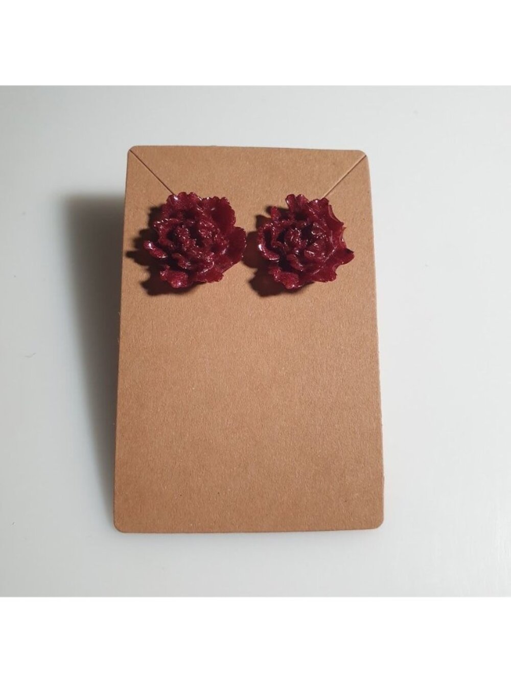Red Floral Resin Stud Earring Shiny Textured Flower .75 Inch Lightweight Costume